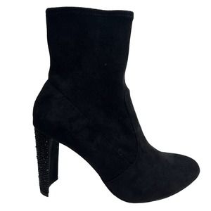 Jewel Badgley Mischka Women's Eugenia Black Studded Faux Suede Booties Size 10